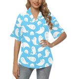Cute white sea lion seals pattern Women's All Over Print Hawaiian Shirt