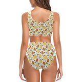 Pancake Pattern Print Design 02 Chest Bowknot High Waisted Bikini Swimsuit