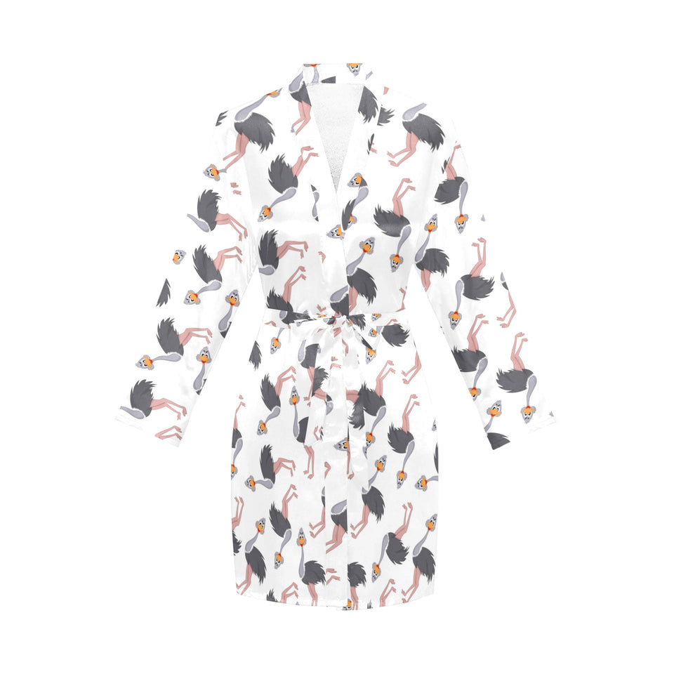 Ostrich Pattern Print Design 02 Women's Long Sleeve Belted Night Robe