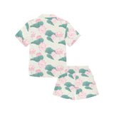 Pink lotus waterlily leaves pattern Kids' Boys' Girls' V-Neck Short Pajama Set