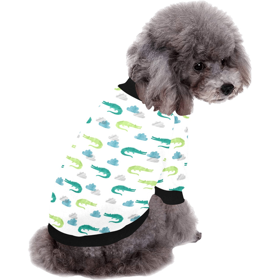 watercolor crocodile pattern All Over Print Pet Dog Round Neck Fuzzy Shirt
