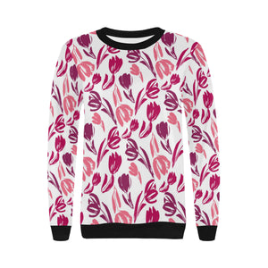 pink sketch tulip pattern Women's Crew Neck Sweatshirt