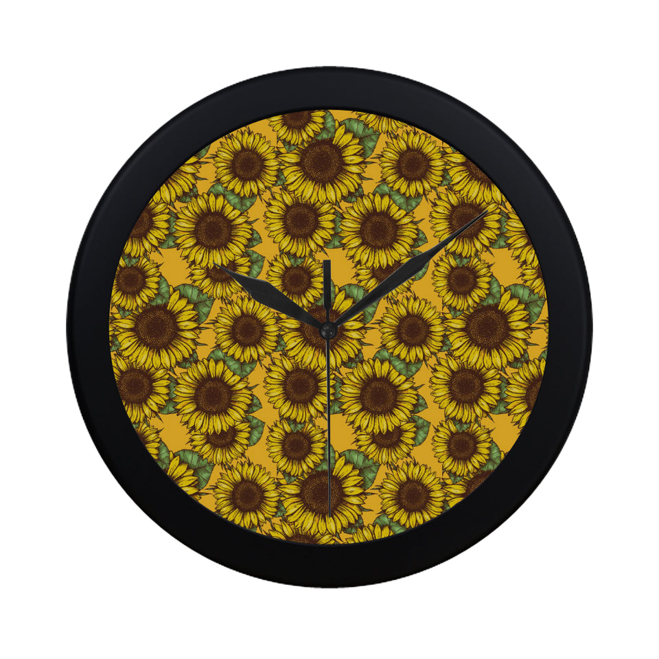Sunflower pattern Elegant Black Wall Clock