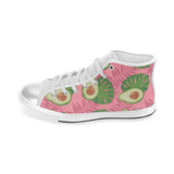 Avocado slices leaves pink back ground Women's High Top Canvas Shoes White