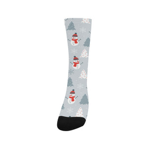 Snowman christmas  tree snow gray background Crew Socks