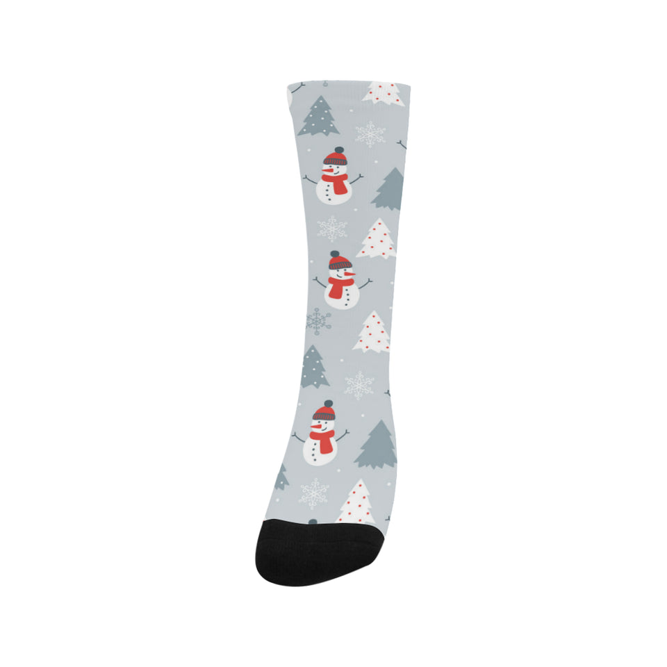 Snowman christmas  tree snow gray background Crew Socks