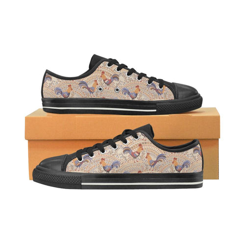 Cute rooster chicken cock floral ornament backgrou Kids' Boys' Girls' Low Top Canvas Shoes Black