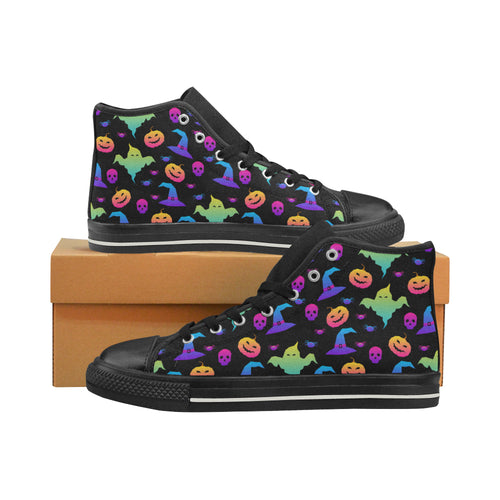 Colorful halloween background Women's High Top Canvas Shoes Black