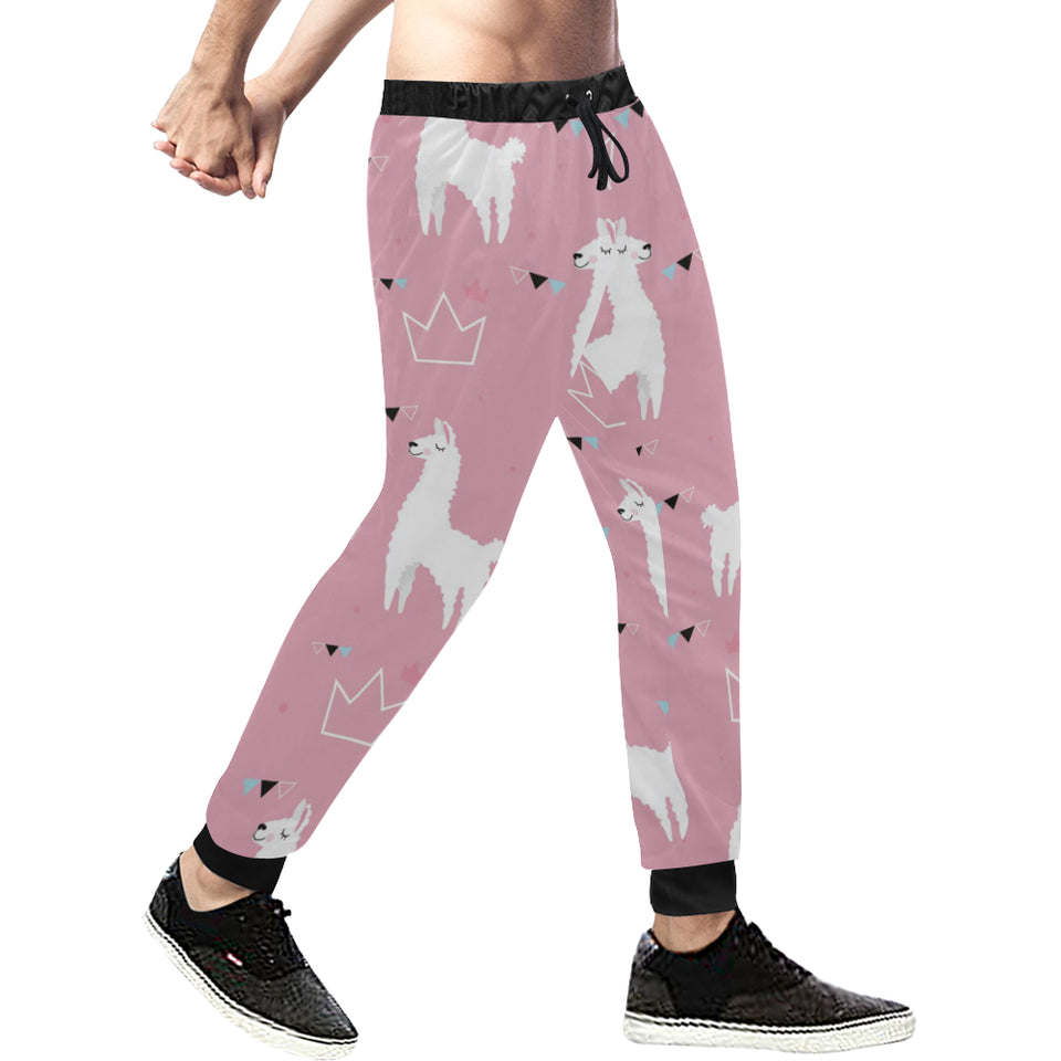 Llama Alpaca pink background Unisex Casual Sweatpants