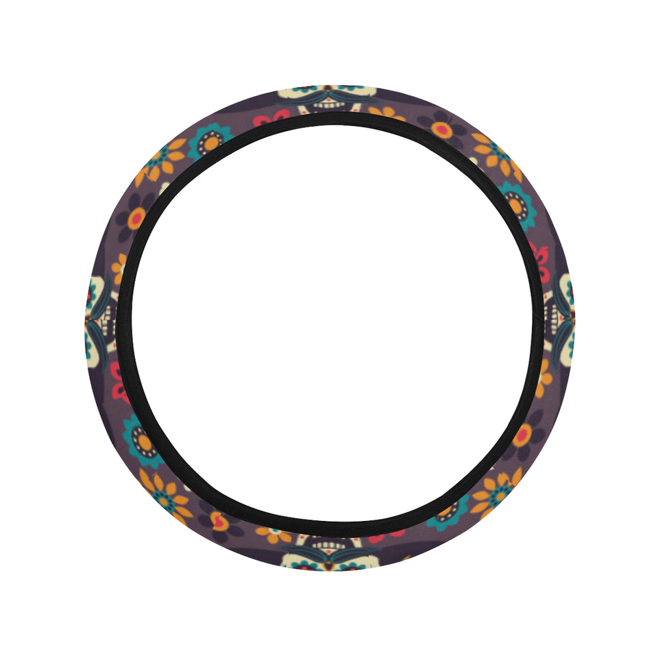 Sugar skulls flower maxican pattern Car Steering Wheel Cover