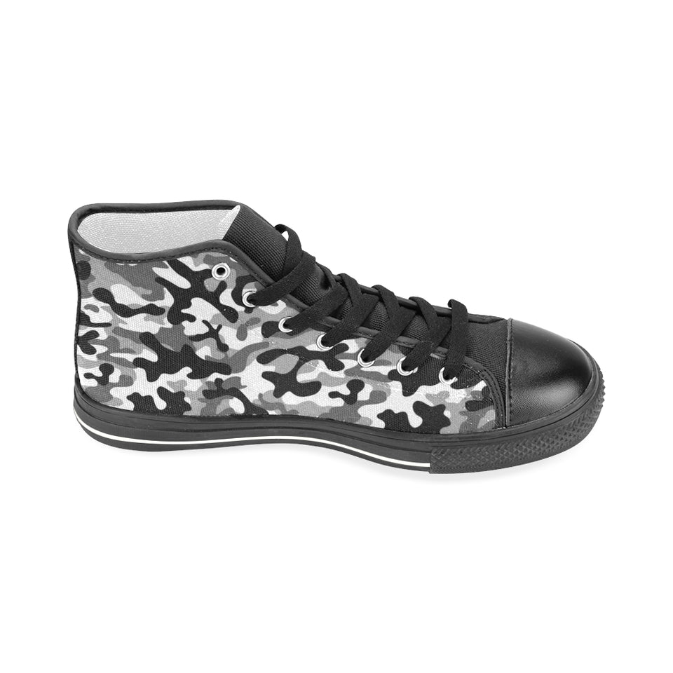 Black white camouflage pattern Men's High Top Canvas Shoes Black