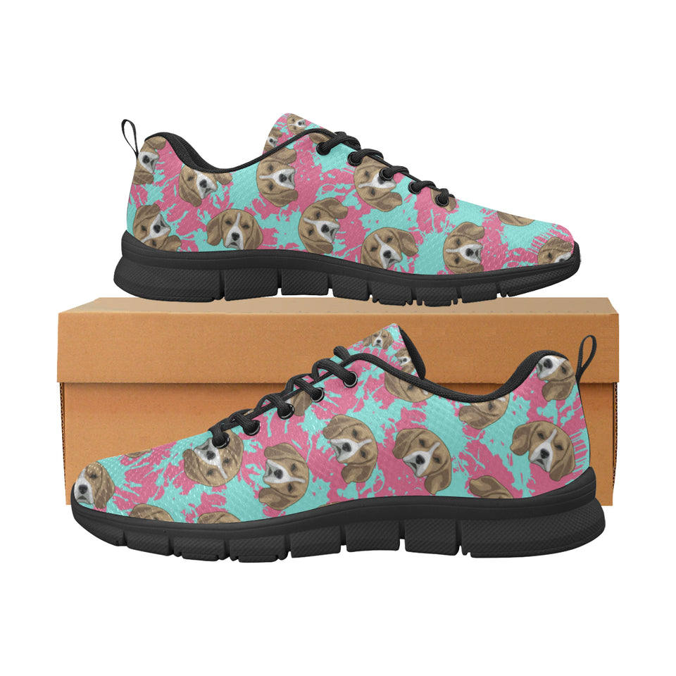 Beagle muzzles turquoise paint splashes pink patte Men's Sneaker Shoes