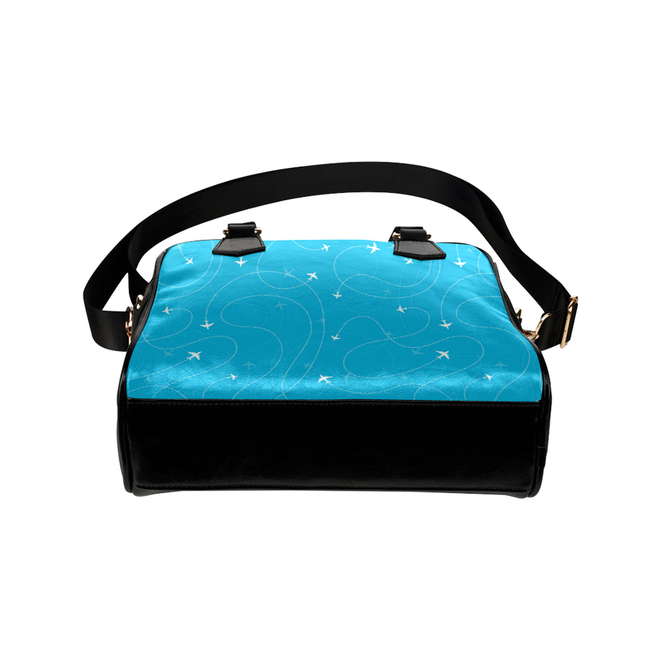 Airplane destinations blue background Shoulder Handbag