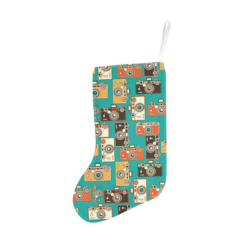 Camera Pattern Print Design 03 Christmas Stocking