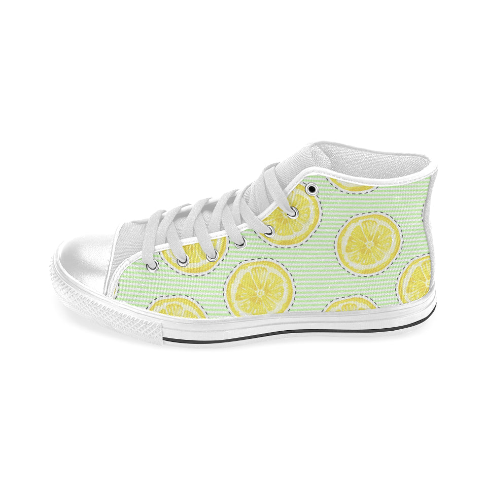 slice of lemon pattern Men's High Top Canvas Shoes White
