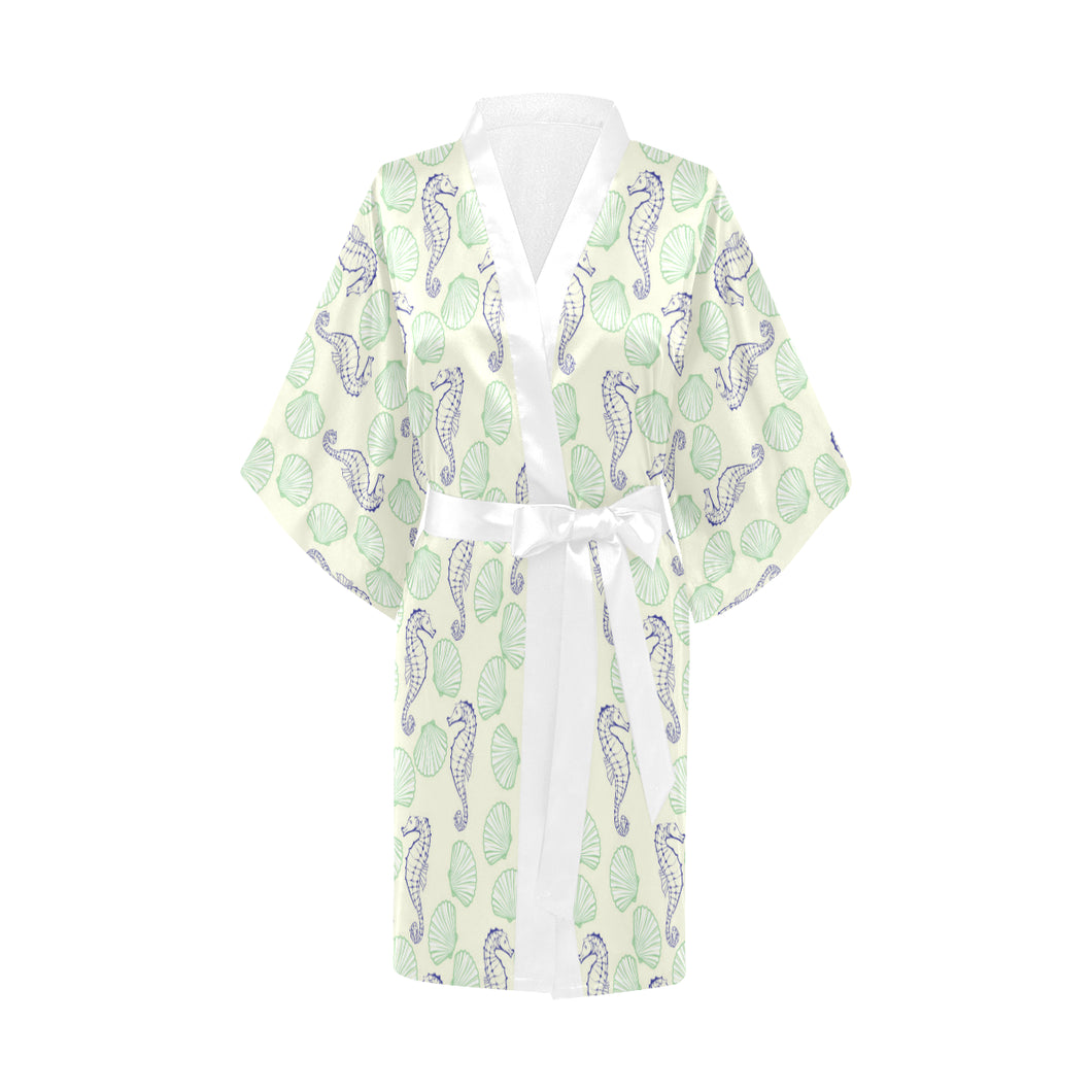 Seahorse shell pattern Women's Short Kimono Robe