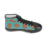 Octopus turquoise background Women's High Top Canvas Shoes Black