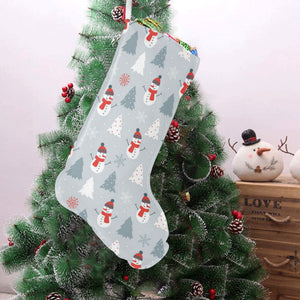 Snowman christmas tree snow gray background Christmas Stocking
