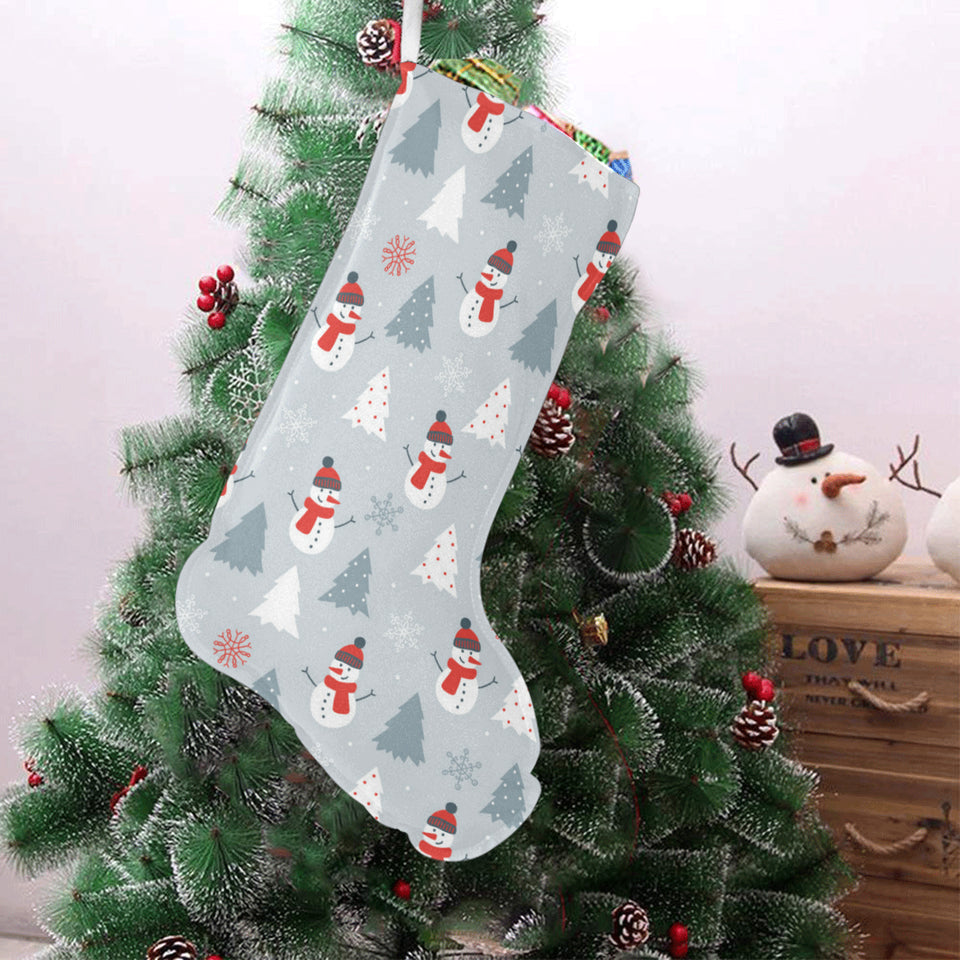 Snowman christmas tree snow gray background Christmas Stocking