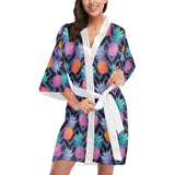 Pineapples pattern zigzag background Women's Short Kimono Robe
