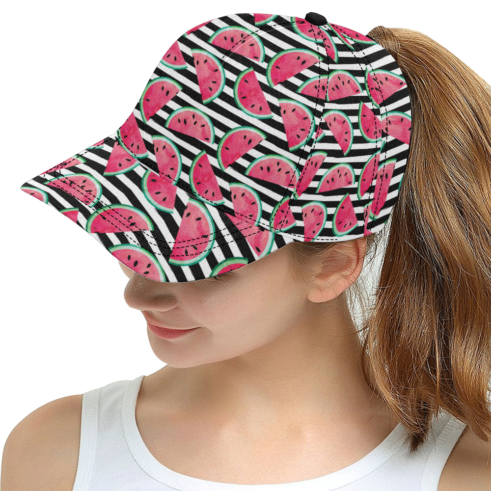 Watercolor paint textured watermelon pieces All Over Print Snapback Cap