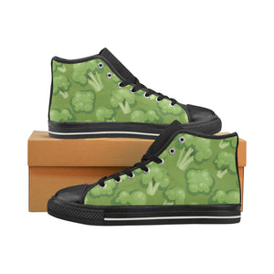 Broccoli pattern green background Women's High Top Canvas Shoes Black