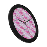 Pink flamingo flower pattern Elegant Black Wall Clock