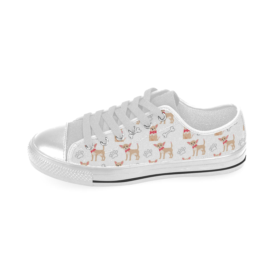 Chihuahua bone paw pattern Men's Low Top Shoes White