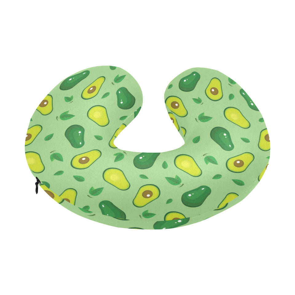 Avocado pattern green background U-Shaped Travel Neck Pillow