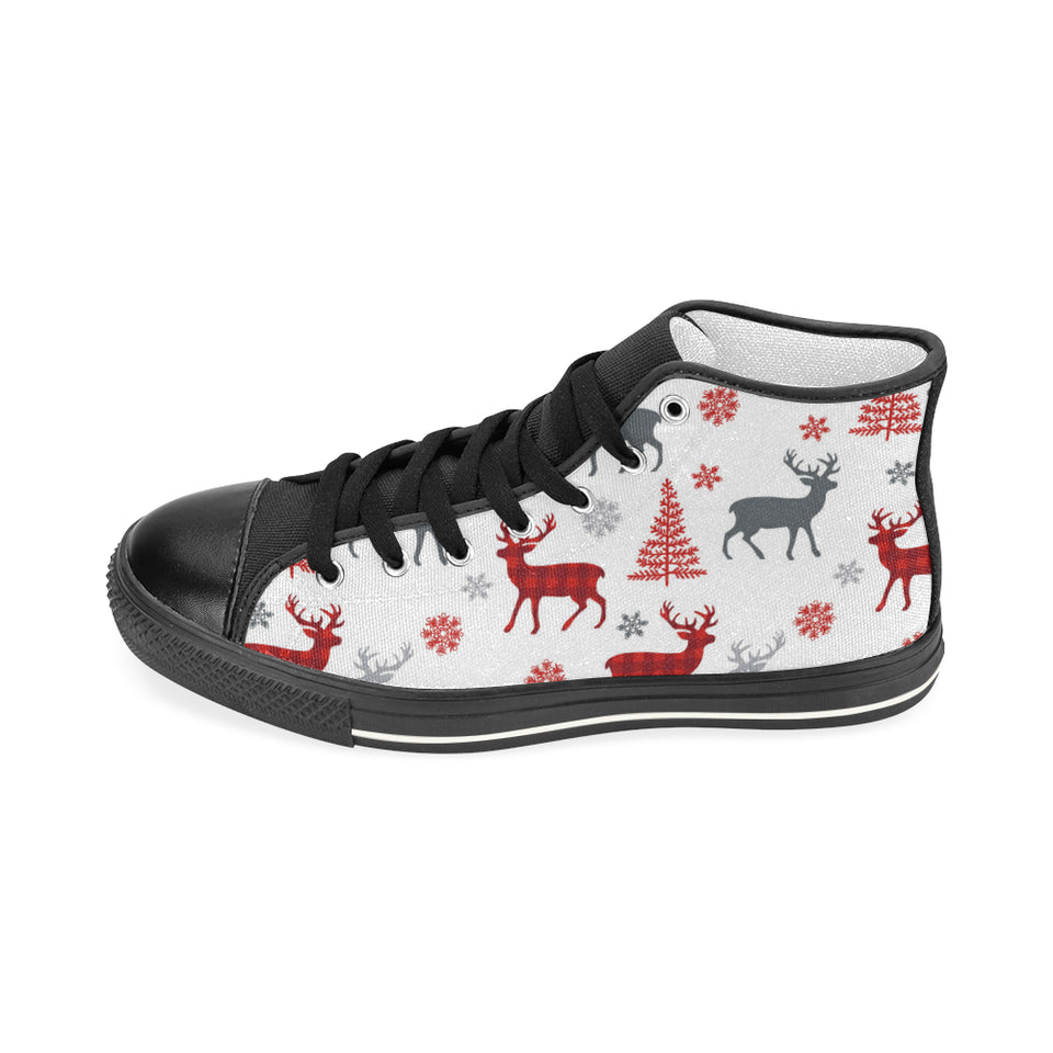 Deer tree snowflakes chrismas pattern Women's High Top Canvas Shoes Black