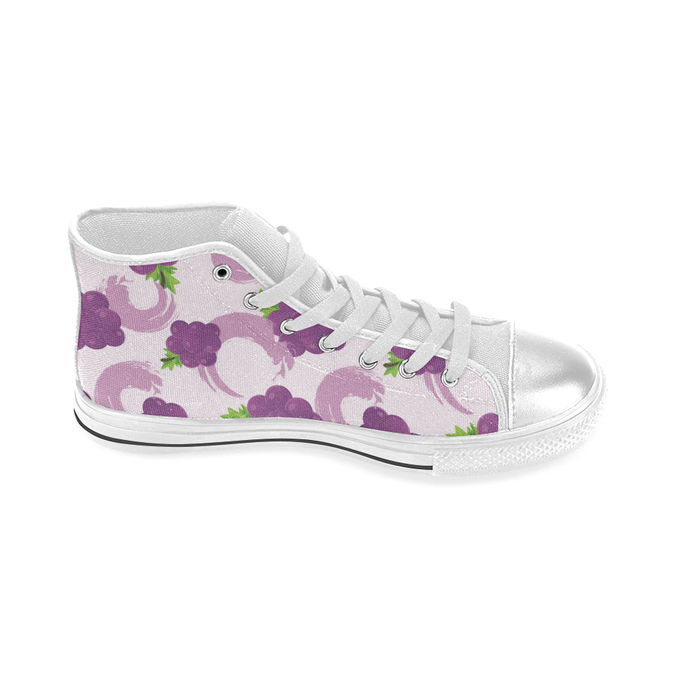 Cute Grape pattern Women's High Top Canvas Shoes White