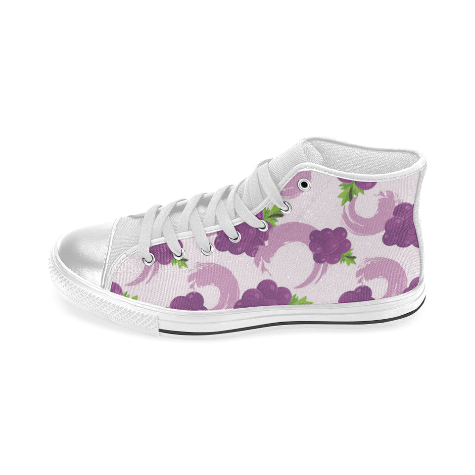 Cute Grape pattern Women's High Top Canvas Shoes White