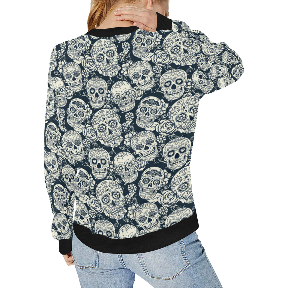 Sugar skull black white pattern Women's Crew Neck Sweatshirt