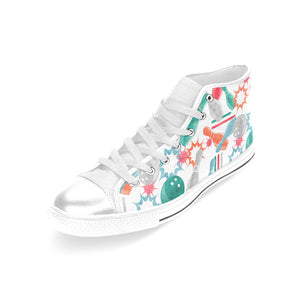 Watercolor bowling pattern Women's High Top Canvas Shoes White