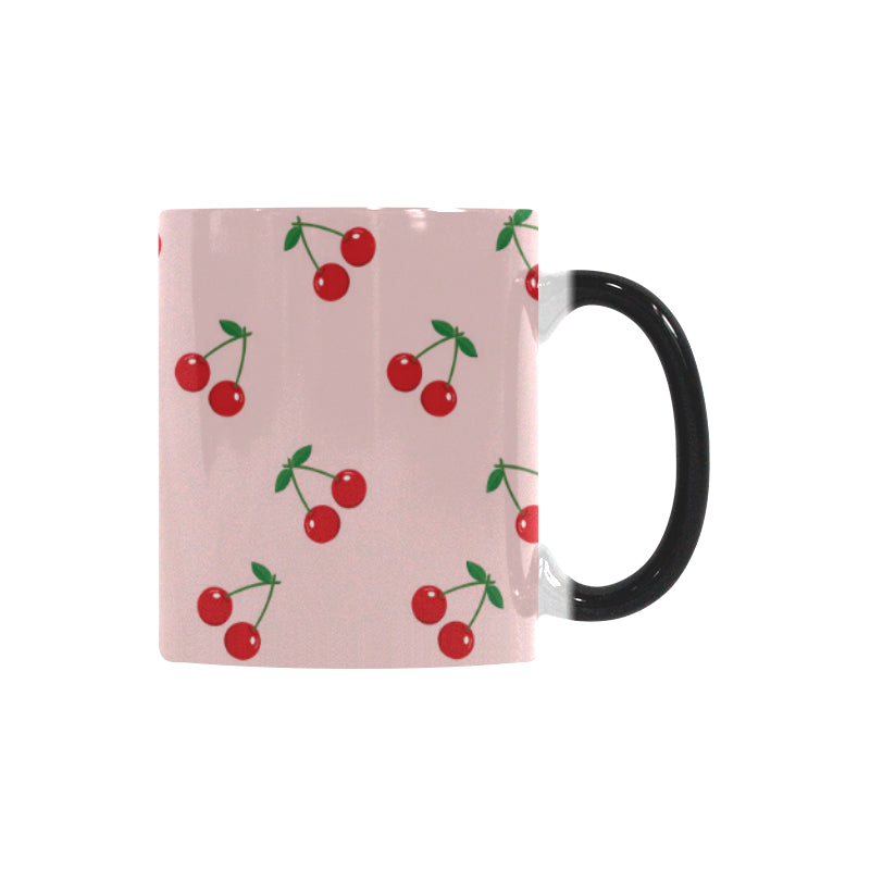 cherry pattern pink background Morphing Mug Heat Changing Mug