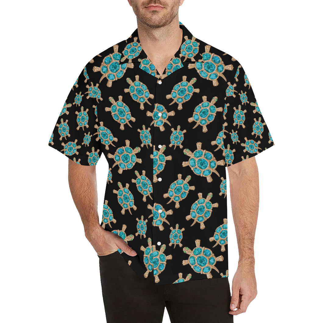 Sea turtle blue stone pattern Men's All Over Print Hawaiian Shirt