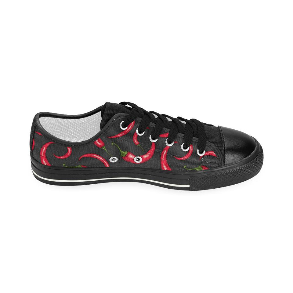 Chili peppers pattern black background Kids' Boys' Girls' Low Top Canvas Shoes Black