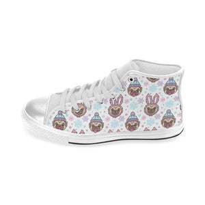 Cute pug hat rabbit costume pattern Women's High Top Canvas Shoes White
