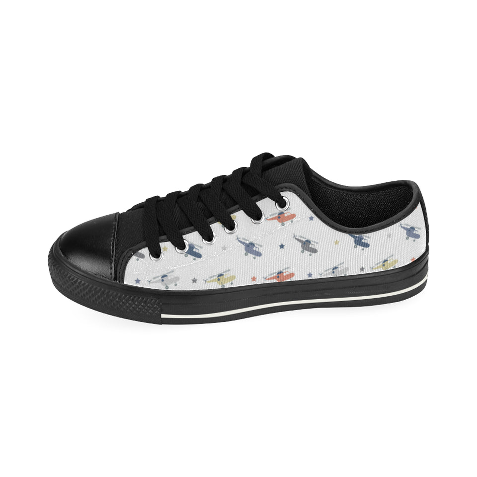 Cute helicopter star pattern Men's Low Top Canvas Shoes Black