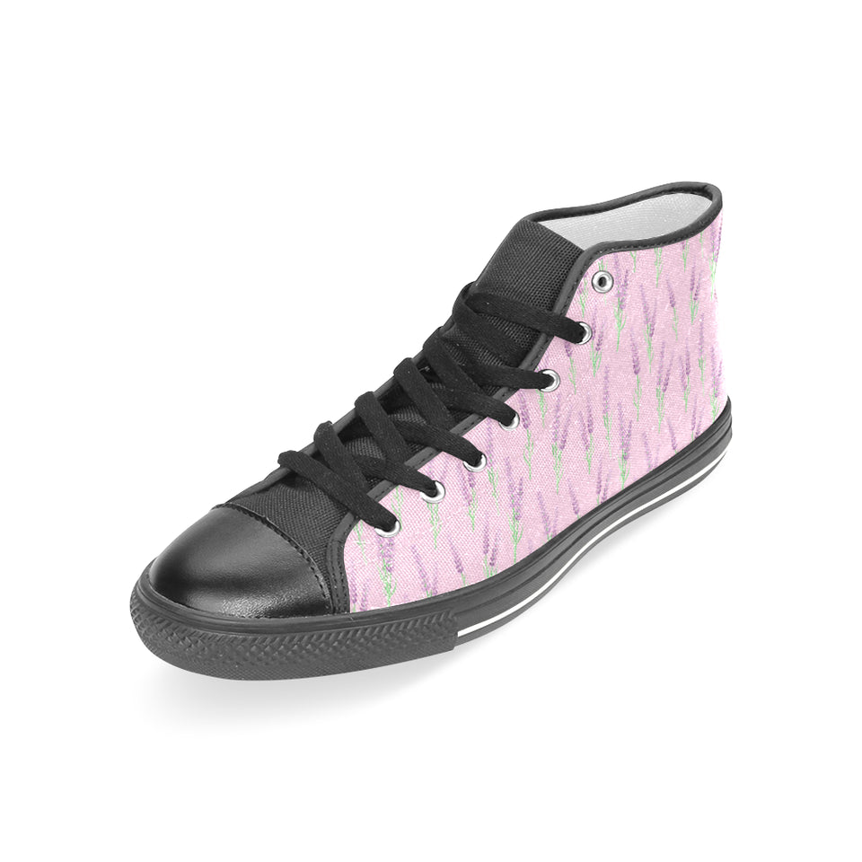 Lavender pattern pink background Women's High Top Canvas Shoes Black