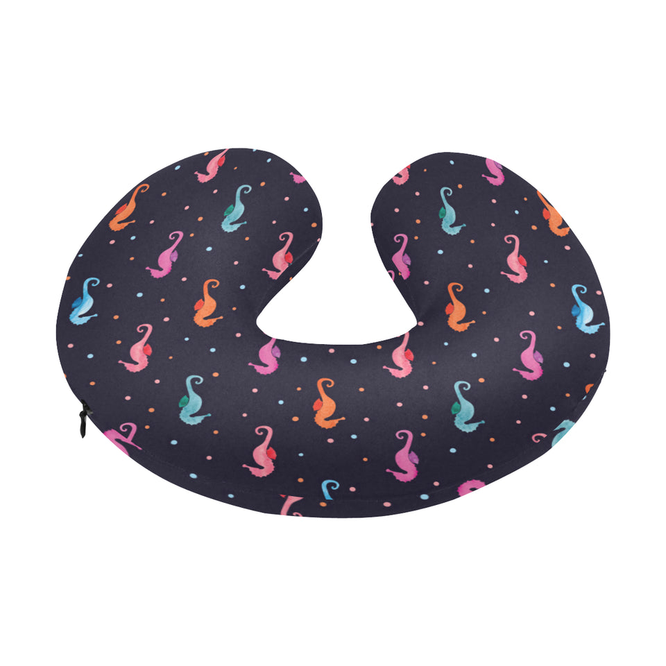 Watercolor colorful seahorse pattern U-Shaped Travel Neck Pillow