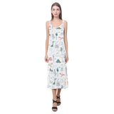 Cute cartoon dinosaurs tree pattern V-Neck Open Fork Long Dress