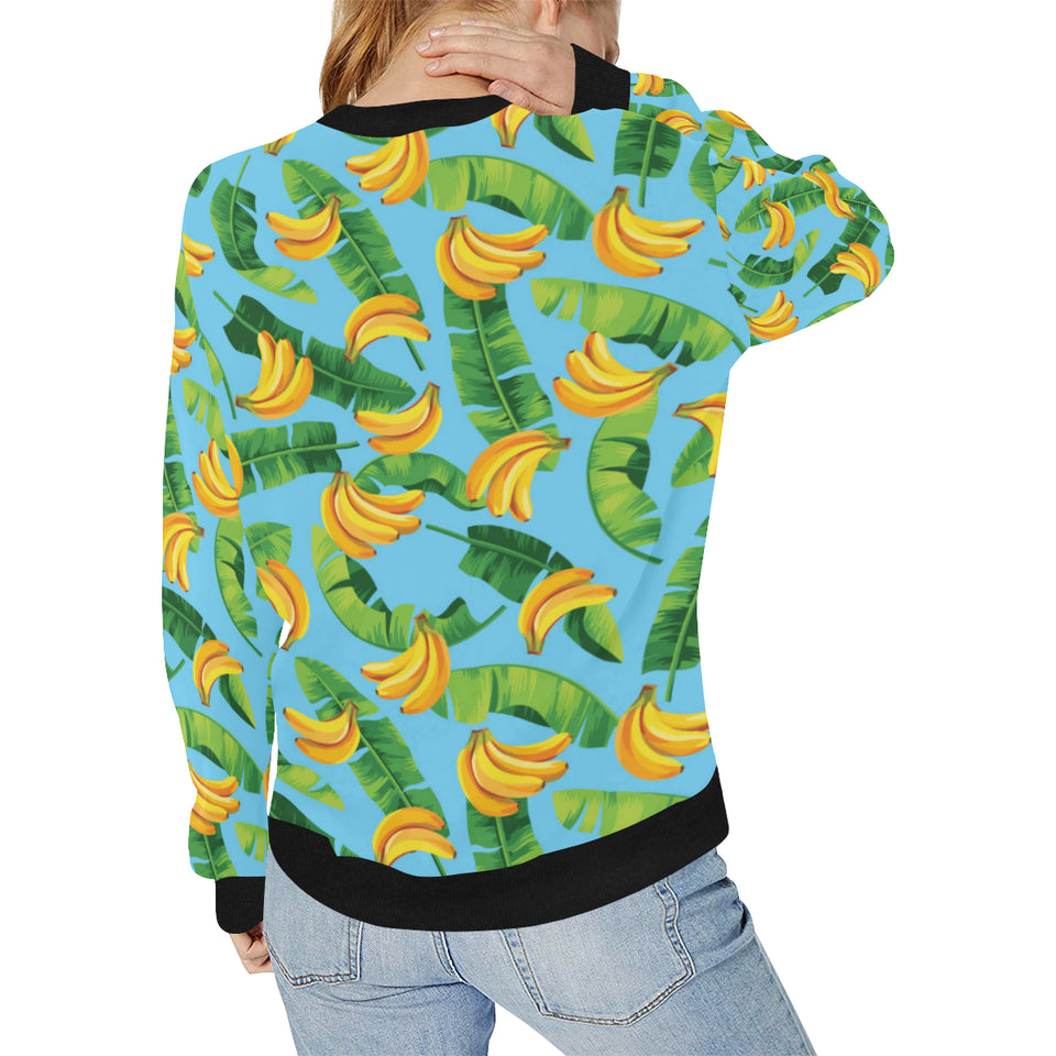 banana leaves banana design pattern Women's Crew Neck Sweatshirt