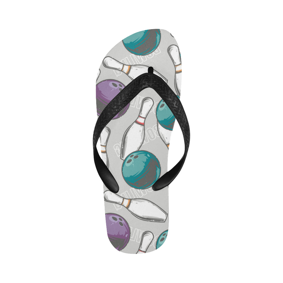 Bowling ball and pin gray background Unisex Flip Flops