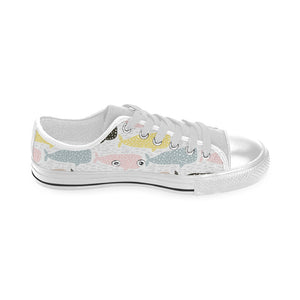 Whale dot pattern Men's Low Top Shoes White