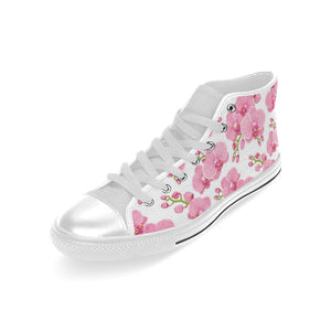 pink purple orchid pattern background Men's High Top Canvas Shoes White