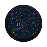 space pattern with planets, comets, constellations Elegant Black Wall Clock