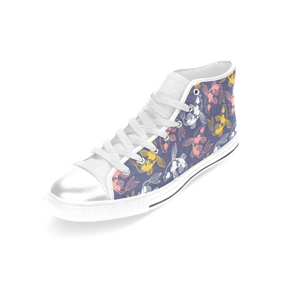 Fancy Carp pattern Women's High Top Canvas Shoes White