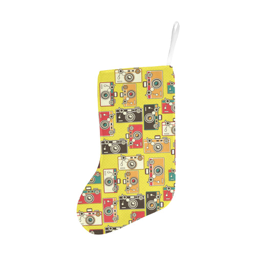 Camera Pattern Print Design 02 Christmas Stocking