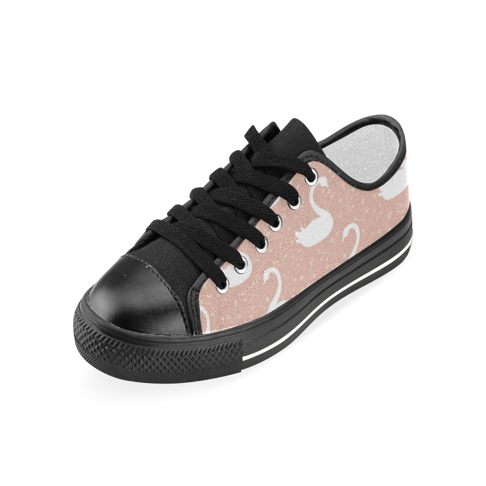 Swan flower light pink background Women's Low Top Canvas Shoes Black